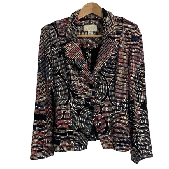 Vtg Caché Richly Patterned Copper Paisley Blazer with Sheen Lapels Size Small - Picture 1 of 8